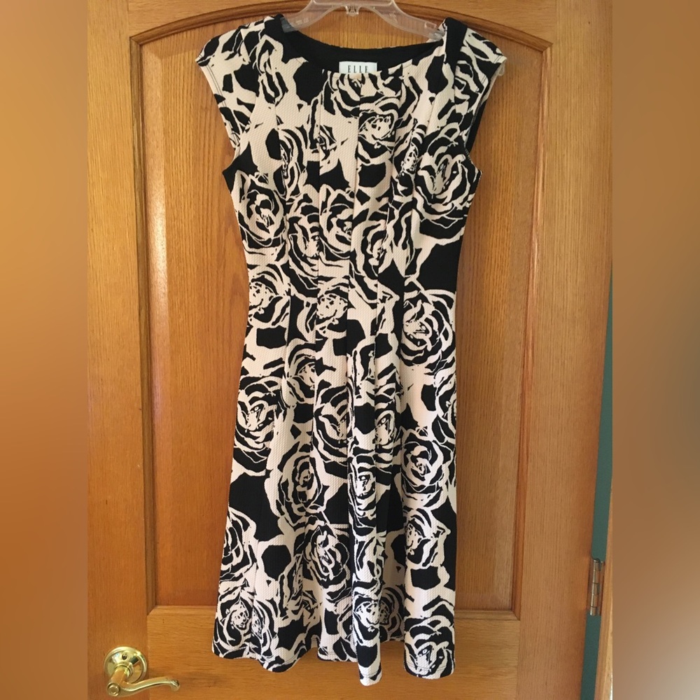 Elle pink/black floral cap-sleeve dress, sz xs